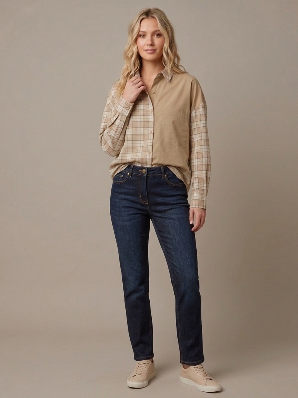 Oversized 4th & Reckless Flannel Shirt Effortless Casual-Chic Earth-Toned